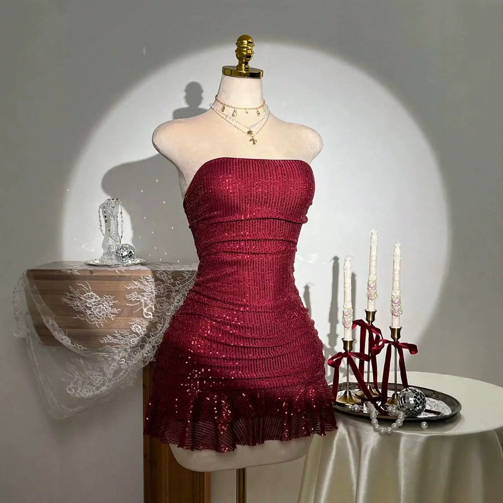 H&M Hot Wine Red Sequin Backless Mermaid Bodycon Party Dress